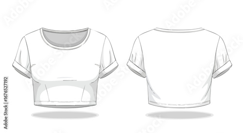 Fashionable women's crop top presented in front and back views, perfect for clothing design and style guides with minimalistic appeal