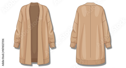 Beige knitted cardigan, versatile fashion element for everyday wear or stylish layering piece perfect for cool days highlighting its soft texture