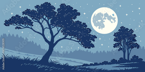 A tree under a full moon