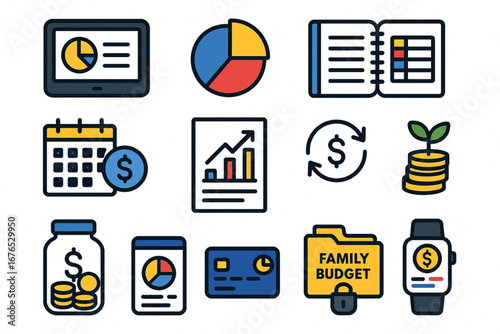 Budget control flat vector icons set