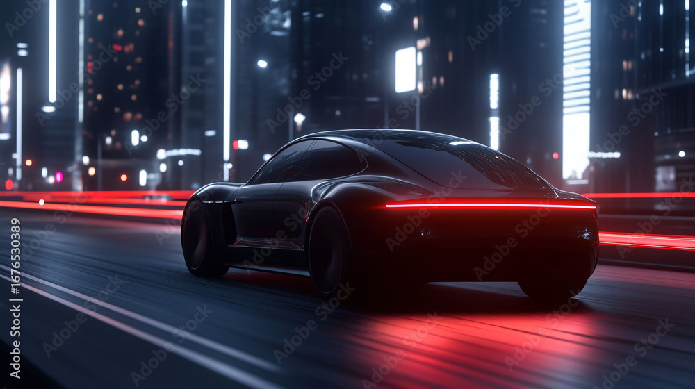 Fototapeta premium Futuristic Car in a Neon City