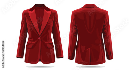 Crimson Blazer Vector Illustration Showcasing Front and Back Views for Fashion Design and Presentation 99