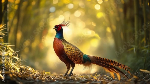 Golden Pheasant in Bamboo Forest: A Majestic Wildlife Portrait