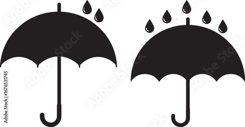 Two umbrellas protecting from rain silhouette