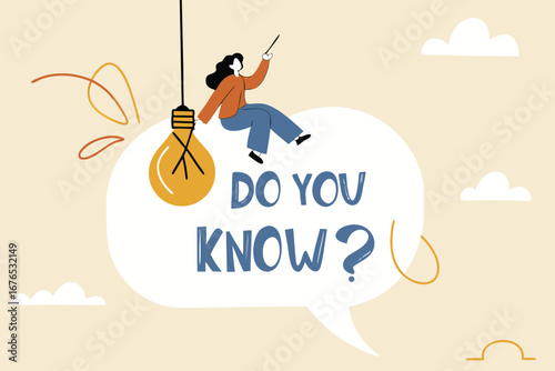 Did you know, fun fact, idea or advice message, useful knowledge or wisdom, expert information, explanation or solution, useful tips concept, woman talk on megaphone on did you know speech bubble. 