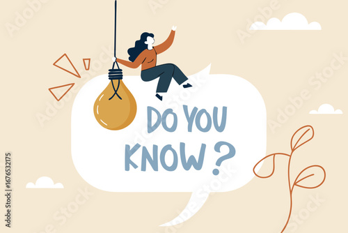 Did you know, fun fact, idea or advice message, useful knowledge or wisdom, expert information, explanation or solution, useful tips concept, woman talk on megaphone on did you know speech bubble. 