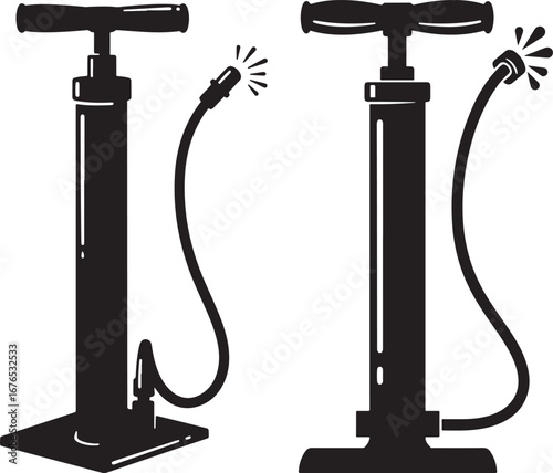 Two bicycle tire pumps silhouette