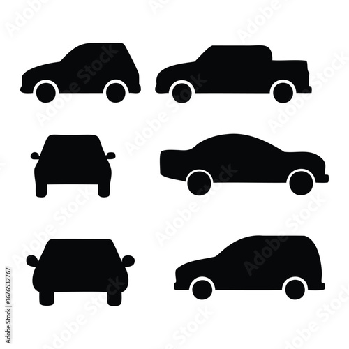 Car Silhouette Icon Set – 8 Different Vehicle Shapes Front and Side Views