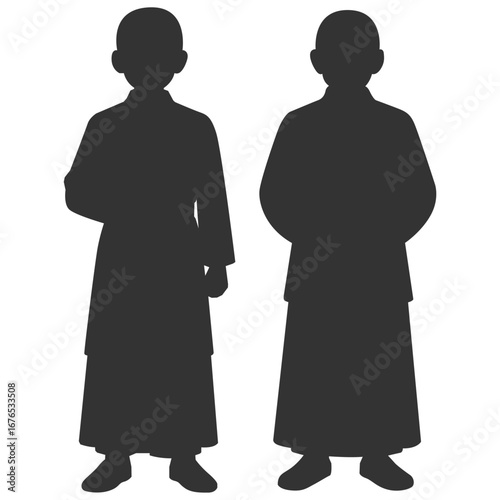Set Silhouette Cartoon Character Chinese Religious Leaders, Monks, Scholars, and Clergy. Bundle Illustrations Representing Faith, Spiritual Teachings, Devotion, and Guidance. Chinese Leadership.
