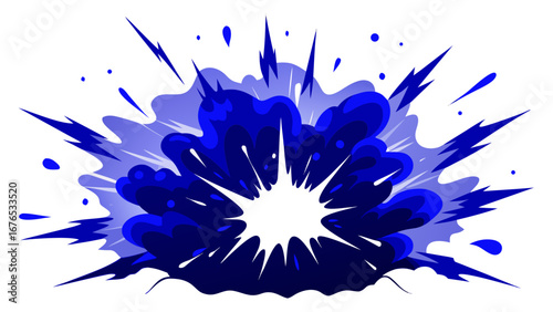 Dynamic blue explosion effect with jagged edges and splatter elements