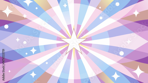 A radiant starburst with translucent geometric shapes and sparkling accents in pastel hues