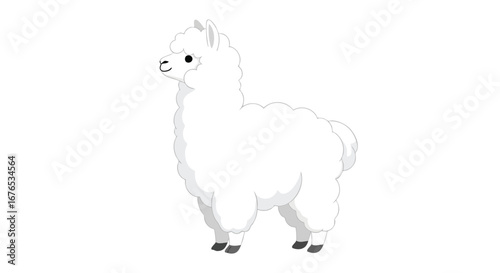 Isolated illustration showcasing a fluffy white alpaca with a cheerful demeanor on a plain background creating a delightful visual treat