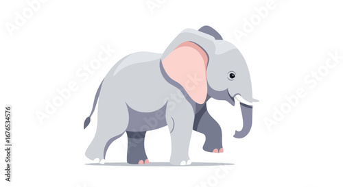 Stylized elephant illustration walking gracefully on a white background with soft shadows and modern design elements that create an appealing visual