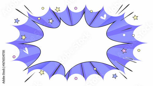 Whimsical purple comic book explosion bubble with stars and hearts for text