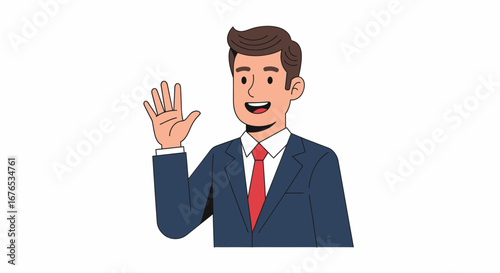 Cheerful Businessman Waving Hand Illustration