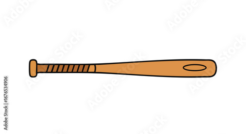 Cartoon illustration of a wooden baseball bat on a plain background in a horizontal orientation offering a clear isolated graphic element suitable
