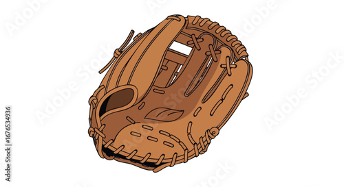 Classic Baseball Glove Illustration Depicting Americana and Sporting Heritage, a Symbol of Teamwork and Athletic Pursuit on White Background