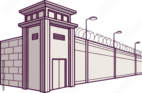 Prison Building Illustration. Correctional Facility Drawing. Jail Architecture Artwork. Penitentiary Building Sketch. Prison Structure Illustration. Detention Center Drawing. Security Prison Building