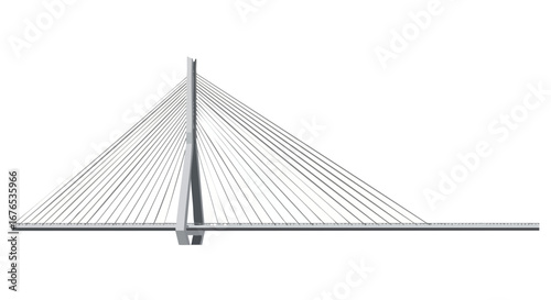 Architectural marvel of cable-stayed bridge design emphasizing structural ingenuity with clean lines and modern aesthetic against a white background