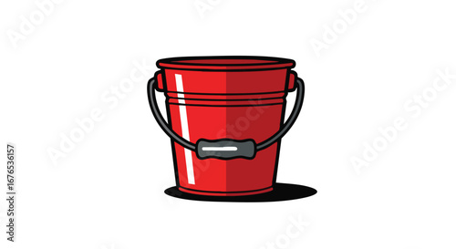 Boldly rendered red bucket illustration poised against a bright white backdrop perfect for various design needs
