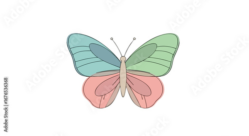 Whimsical butterfly illustration with pastel hues and a delicate outline design offering a gentle and airy aesthetic perfectly suited for diverse
