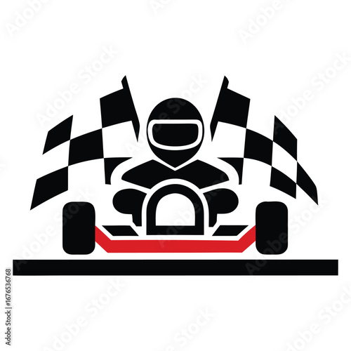 Go-Kart Racing Silhouette Vector – Dynamic Kart Driver with Checkered Flags