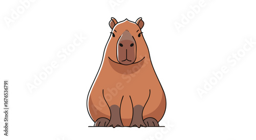 Charming Capybara Cartoon Illustration with Gentle Features and Soft Brown Tones in a minimalist design on a pristine white background