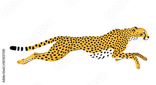 Graphic cheetah depiction in mid-sprint against a plain backdrop showcases its speed and agility in digital form demonstrating wild elegance