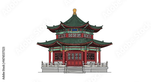 Stylized interpretation of a traditional Korean pavilion, evoking cultural heritage and architectural design with its distinctive layers