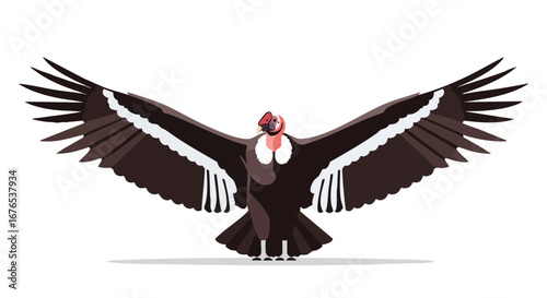 Majestic and Graphic Andean Condor with Spread Wings Represents Wildlife Conservation and South American Natural Heritage