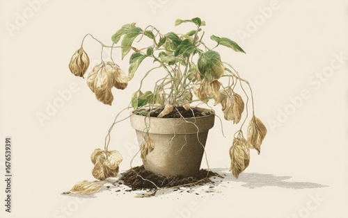 Withered plant in terracotta pot