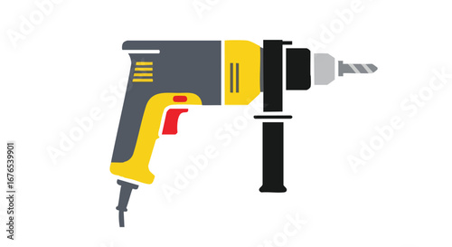 Stylized electric drill vector illustration, industrial tool for construction and home improvement projects in minimal style vector for design and