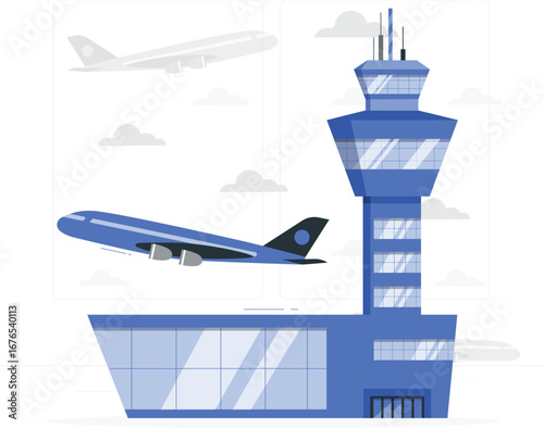 Modern airport control tower illustration with rafiki theme