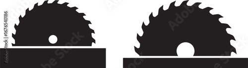 Two circular saw blades cutting wood silhouette