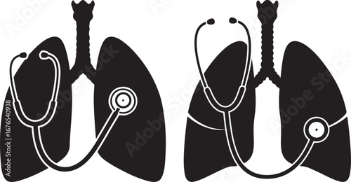 Medical lungs with stethoscope silhouette