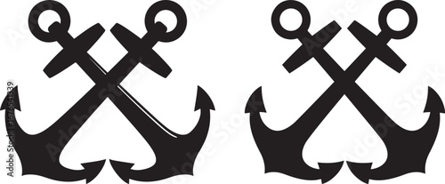 Two crossed anchors nautical symbol silhouette