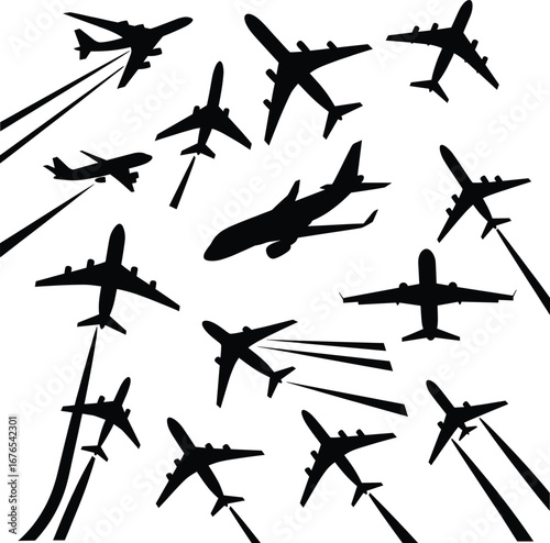 Airplane silhouette, jet aircraft, passenger plane, aviation vector, flight illustration, commercial airline, air travel design, aircraft graphic, sky transport, journey