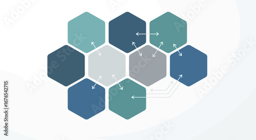 Hexagon Network Connecting Diverse Elements in a Modern, Organized Structure