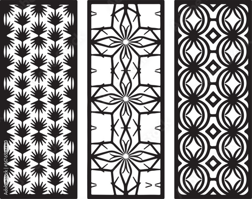 A set of four decorative geometric panels featuring various intricate patterns, perfect for creating stylish screens, dividers, or artistic wall hangings.