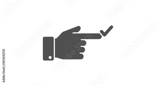 Hand pointing and confirming a choice with a check mark icon on a white background