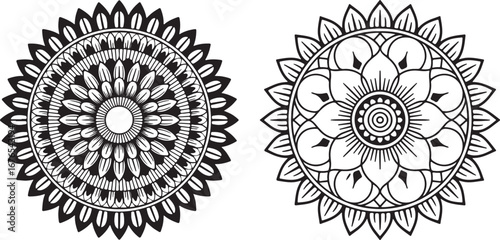 A set of two intricate and unique decorative mandala-style designs, perfect for spiritual, bohemian, or artistic projects and crafts.