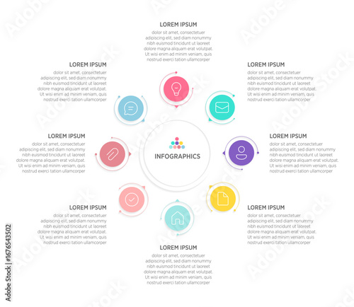 Business Infographic Template – 8 Options
A versatile and modern infographic design featuring Eight distinct segments. Ideal for presenting business concepts such as workflows, process diagrams.