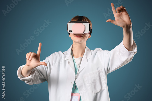 Female doctor in VR glasses...