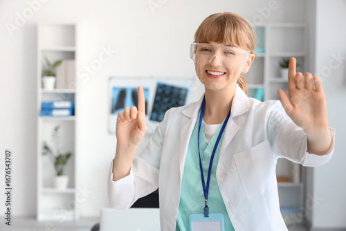 Female doctor in AR glasses...