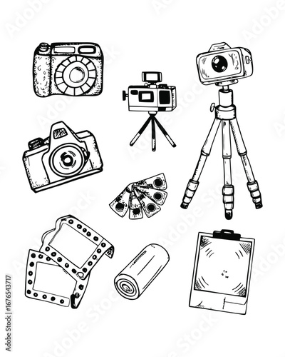 collection of hand drawn style photography icon set