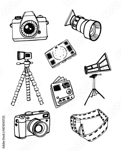 collection of hand drawn style photography icon set