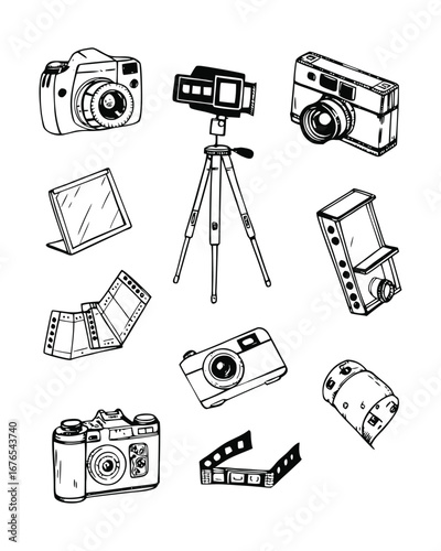 collection of hand drawn style photography icon set