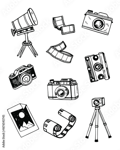 collection of hand drawn style photography icon set