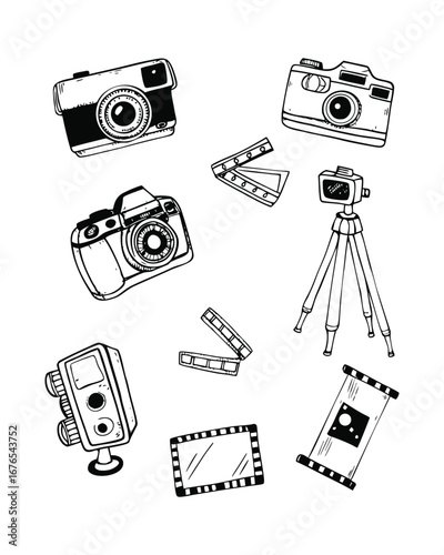 collection of hand drawn style photography icon set