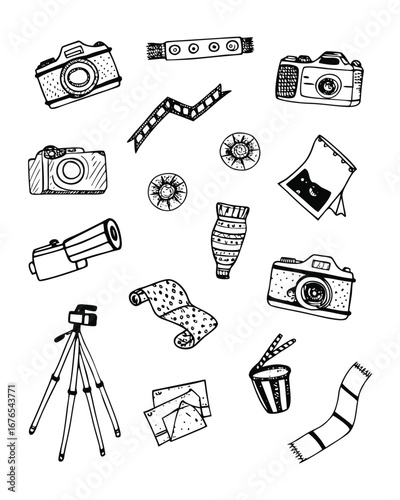 collection of hand drawn style photography icon set